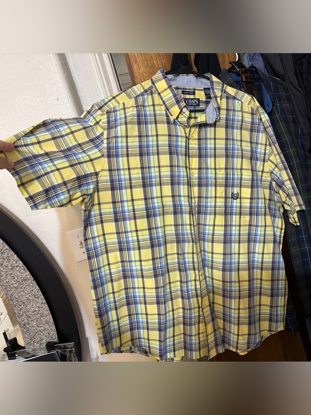 Chaps Yellow, Blue, and White Plaid Button-Up Shirt Men’s XL